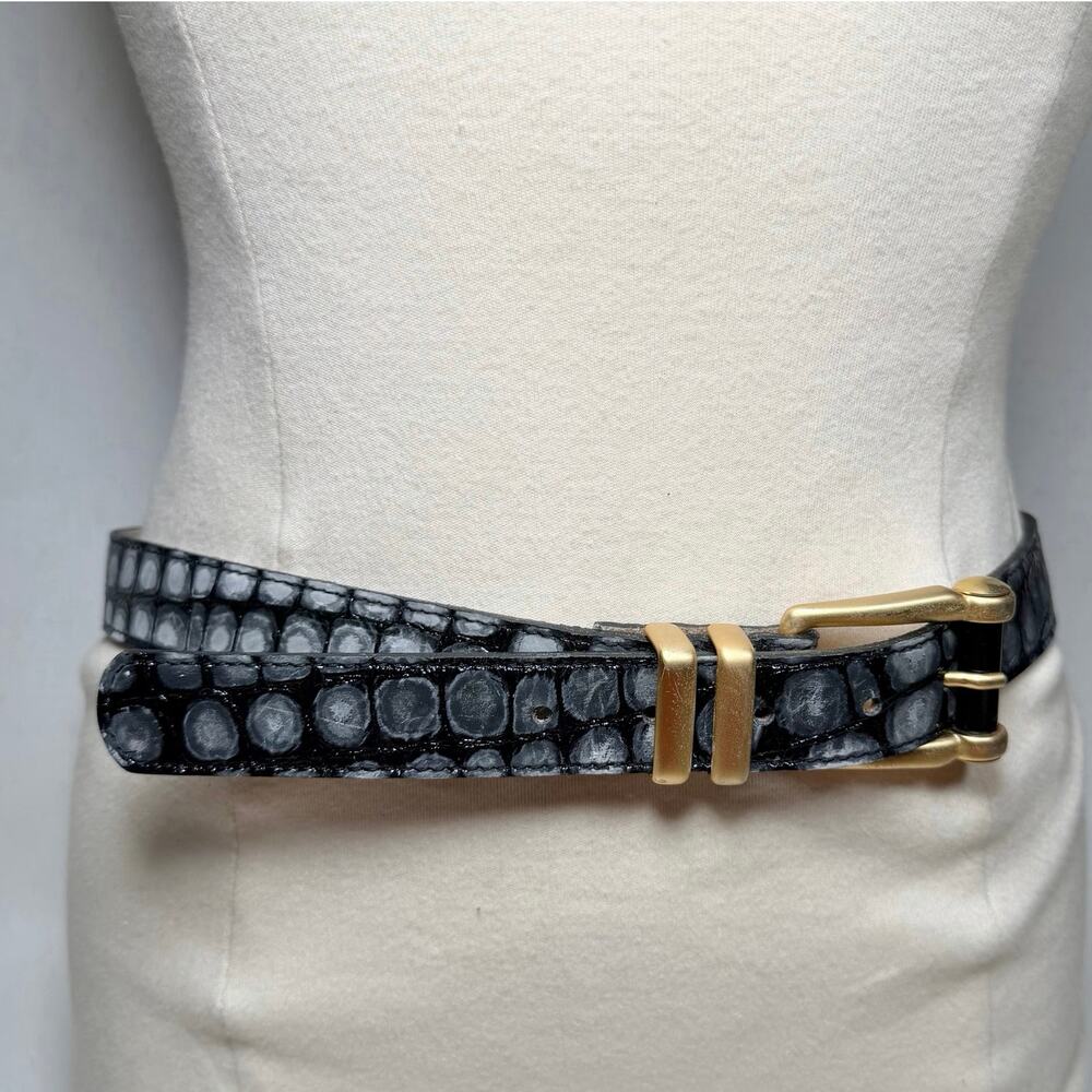 Streets Ahead Black Croc Embossed Leather Belt w/Gold Buckle Size L